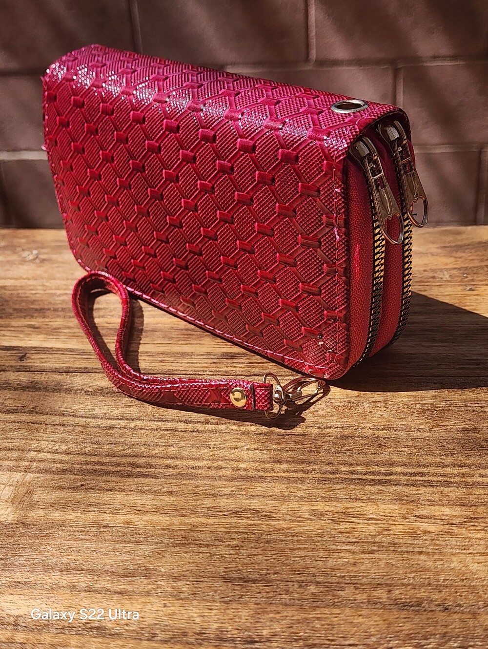 Woman's Multi Department Dark Pink Textured Small Double Zip Around Wallet - Picture 2 of 13
